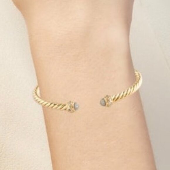 DAVID YURMAN 18K 750 YELLOW GOLD DIAMOND SPIRA CABLE CUFF BRACELET - Picture 6 of 10